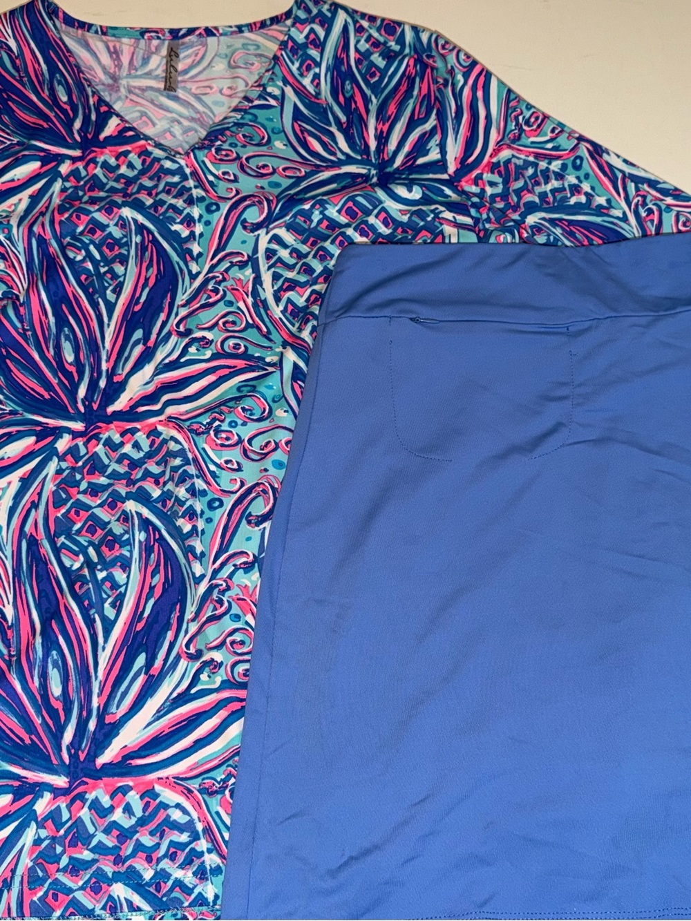 Lulu B Bundle Set of 2 3/4 Patterned Top Medium Blue Skort Small Zipper Pockets